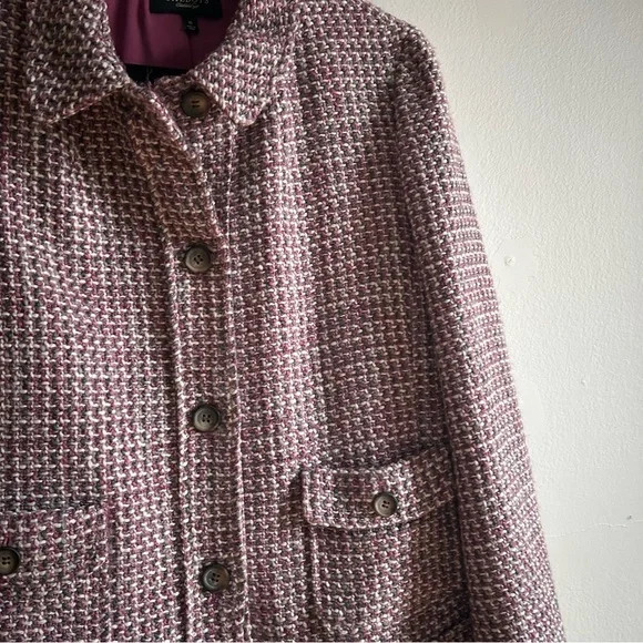 Talbots S 16 Tweed Pink Elegant Classic Button Front Blazer Jacket - Picture 7 of 12